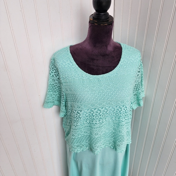 Elegant Mint Crochet Overlay Dress - Picture 4 of 14